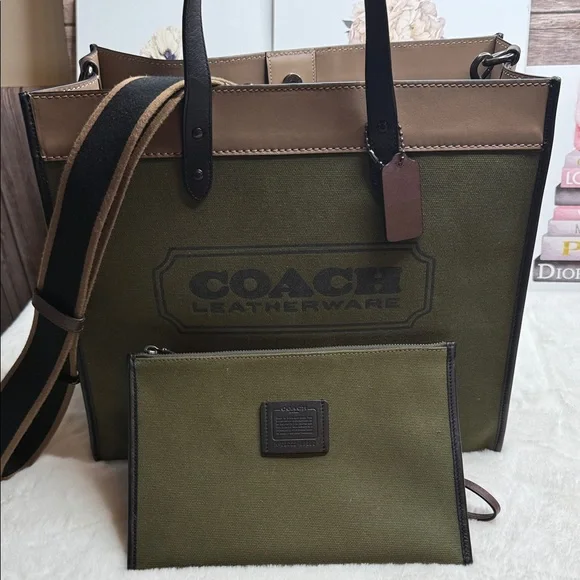 Coach Field Tote 40 Olive Green with Tan leather ❤️ - Picture 2 of 10